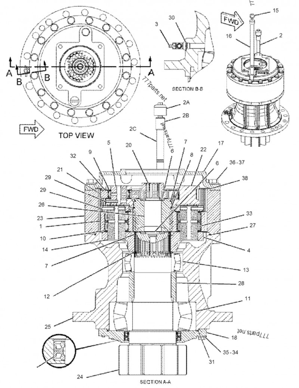 Excavatrice Parts de Belparts 322/324/325/329 Assy de réduction d'oscillation de la boîte de vitesse 191-2693 d'oscillation