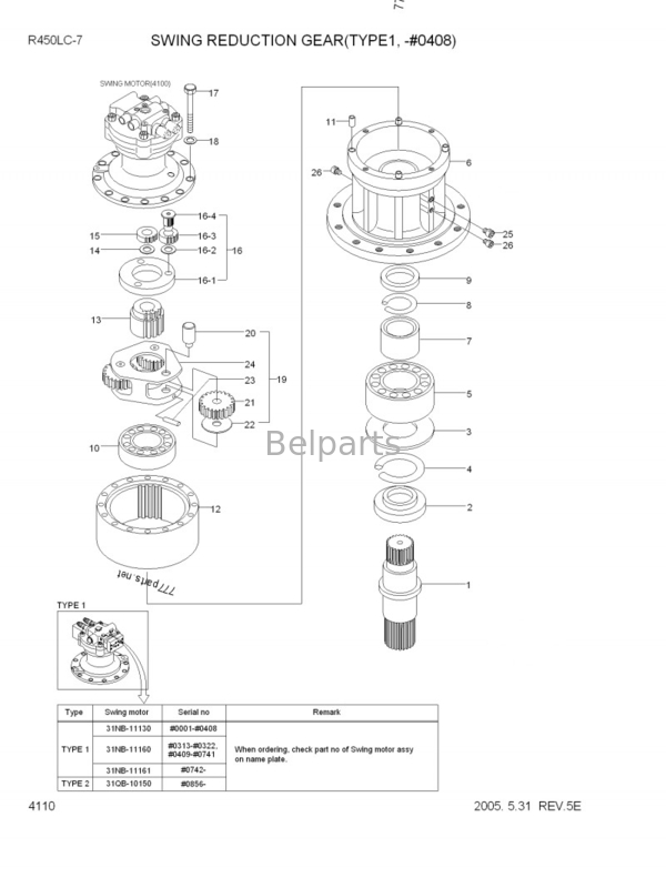Vilebrequin JO5C de rapport principal H07CT J08C de moteur des pièces de moteur de machines MP1104K
