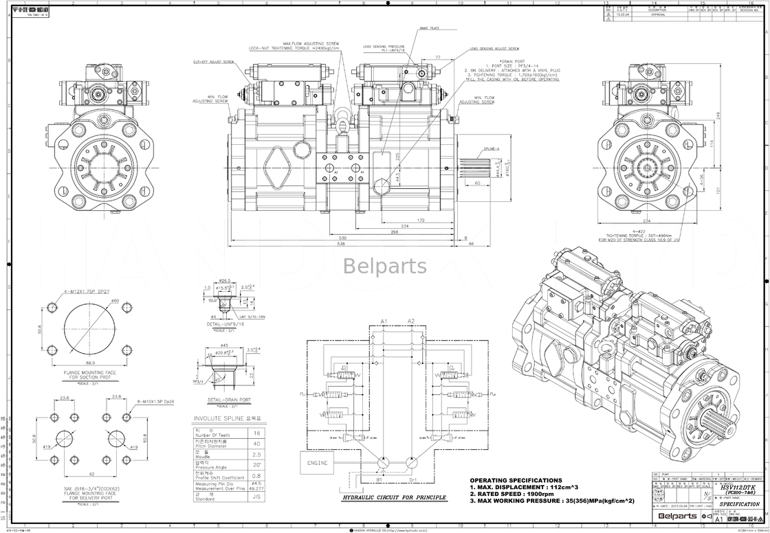 Pompe hydraulique de Main Pump Pc 200-7 200-6 Pc160 708-2L-00300 708-2L-00790 d'excavatrice de Pc200 Pc200 7 Belparts pour KOMATSU