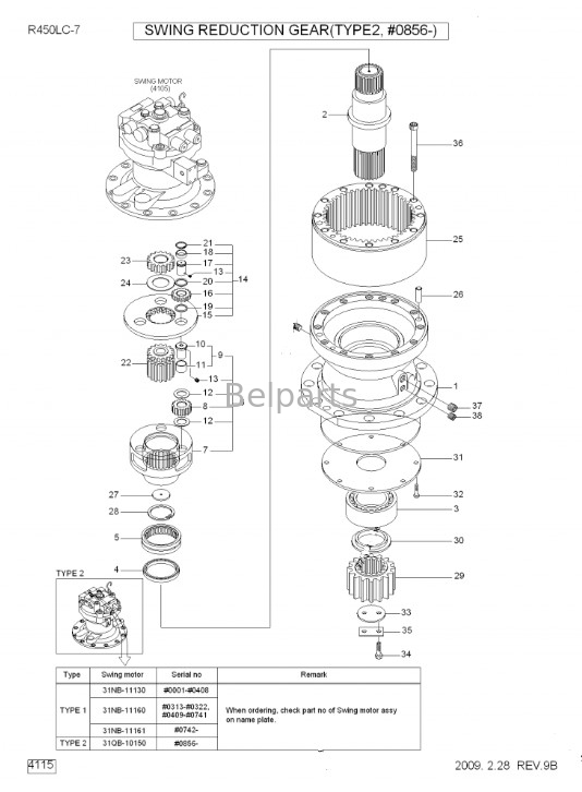 Assy 31QUARTERBACK-10140 de réduction de Swing Gearbox Swing d'excavatrice de R450-7 R450LC-7 pour Hyundai