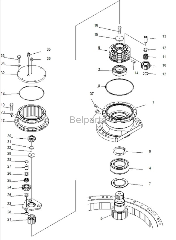 Boîte de vitesses pivotante PC220-7 pour komatsu pièces de sol pour les excavatrices réducteur de vitesses pivotantes 206-26-00401 206-26-00400