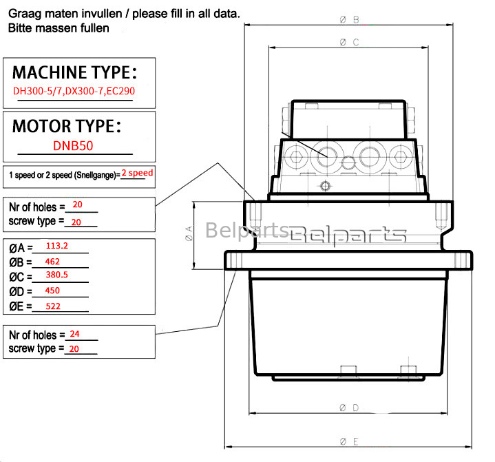 Les pièces de l'excavatrice Doosan DX300-7 DH300-5 DH300-7 EC290 LG300