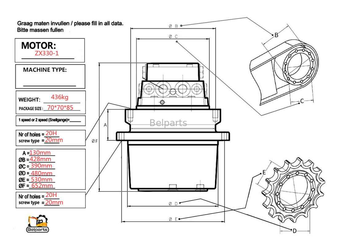 Parties de cloche U15-3 KX41.2 KX41.2V KX36.3 K008 Excavateur Moteur hydraulique Kubota15 SK1.5 Pour TM01