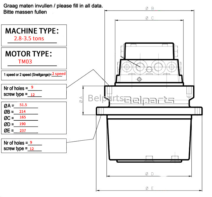 TM03 Pièces de pièces pour excavateurs MAG18VP-230 MAG18VP-350 Yanmar B22 B25V B37V B27 VIO30 Lecteur final