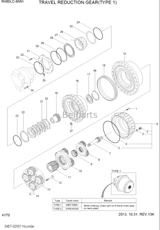 Excavateur R480LC-9 Boîte de vitesses de réduction de déplacement 34E7-02500 Boîte de vitesses pour excavateur Hyundai