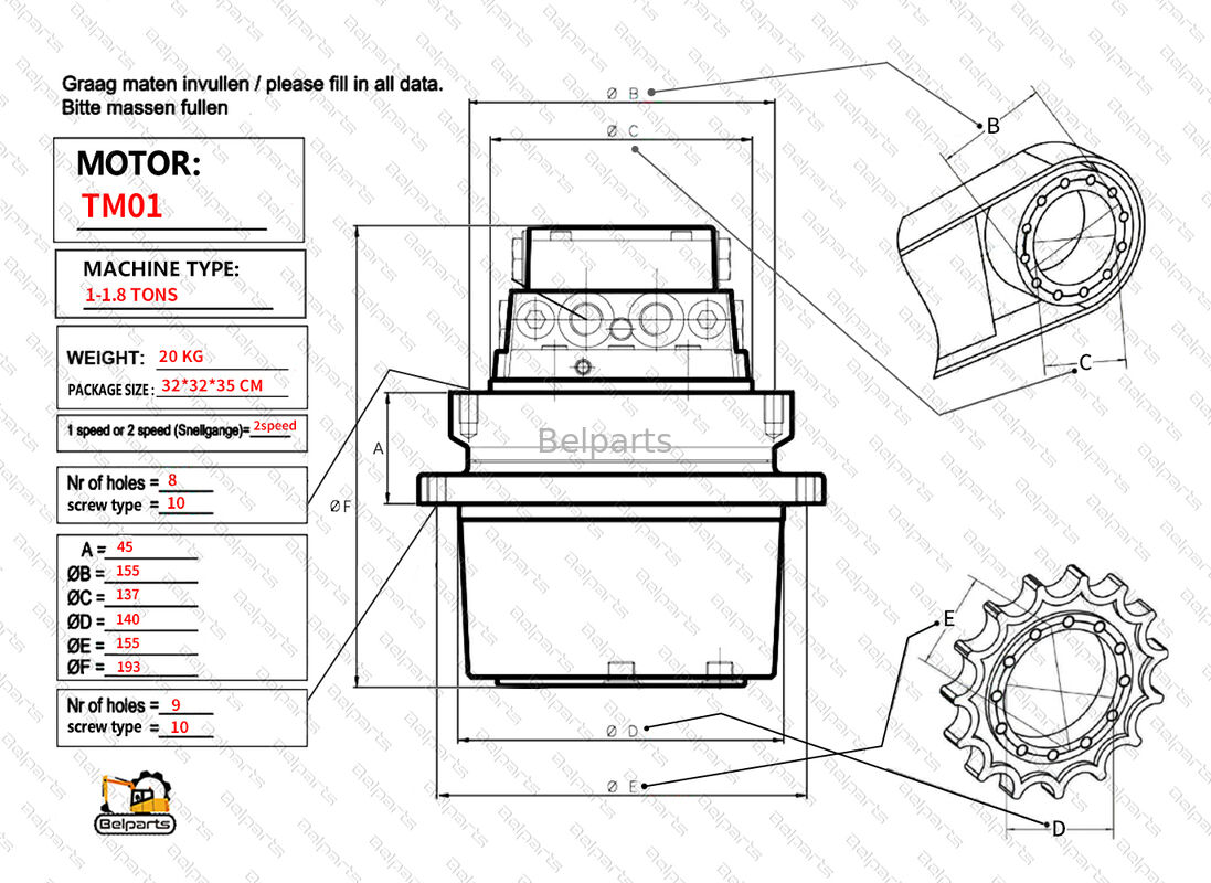 Pour PC07-1 PC14R-2 PC15R-8 KOMATSU pièces détachées de mini-pelles 20W-60-12001 20W-60-12000 20M-60-91302 20W-60-32001 réducteur de moteur de voyage PHV-1B-12 TM01