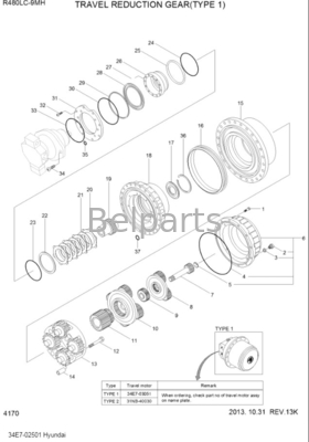 Excavateur R480LC-9 Boîte de vitesses de réduction de déplacement 34E7-02500 Boîte de vitesses pour excavateur Hyundai